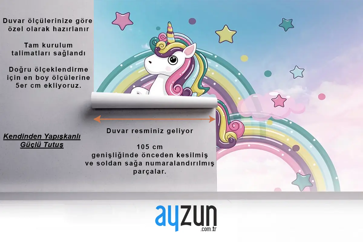 Gökkuşakları Üzerinde Unicorn Çocuk Odası Duvar Kağıdı