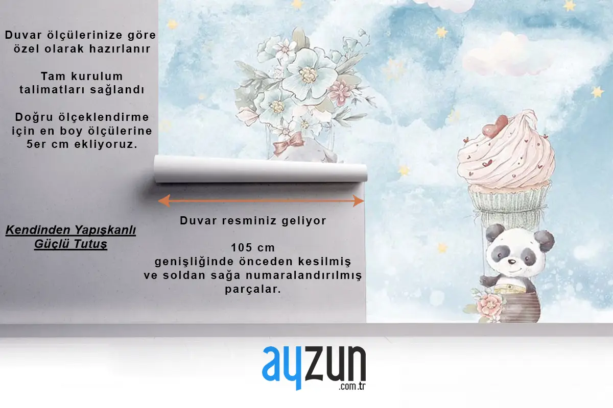 Gökyüzünde Fil Panda Çocuk Odası Duvar Kağıdı