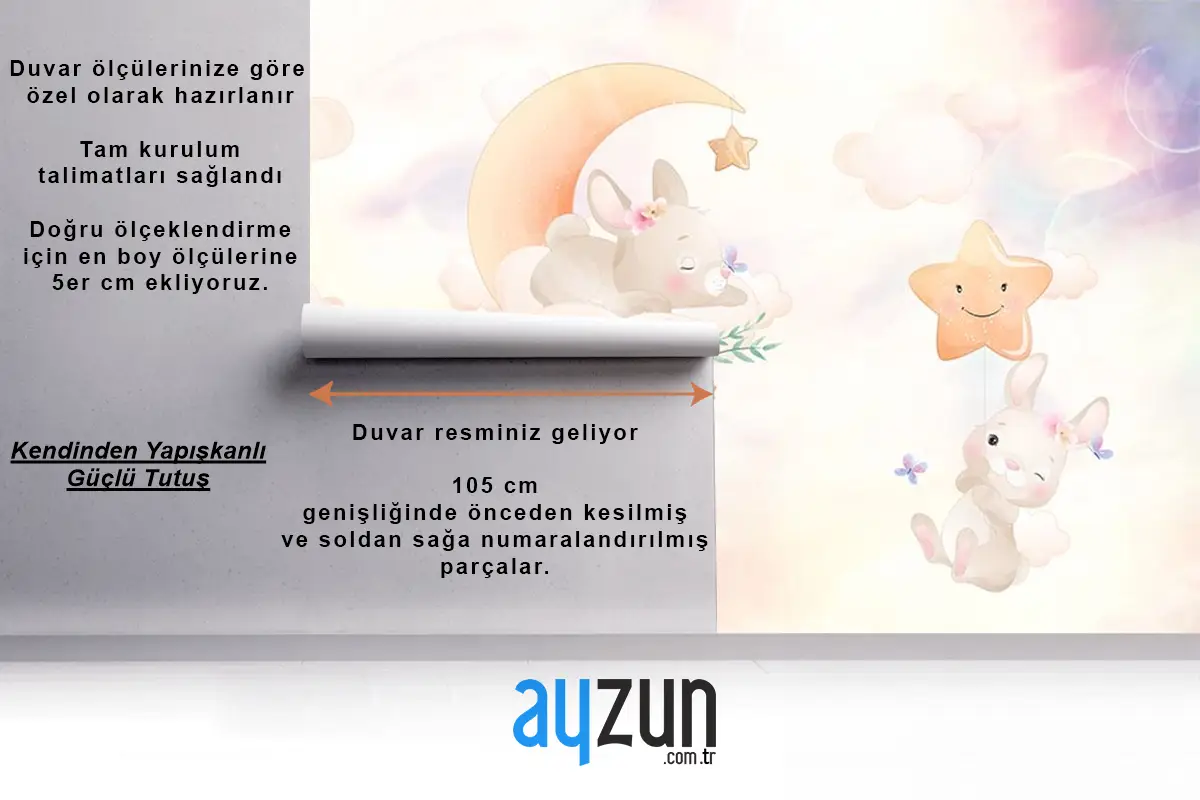 Gökyüzünde Sevimli Tavşanların Dünyası Çocuk Odası Duvar Kağıdı