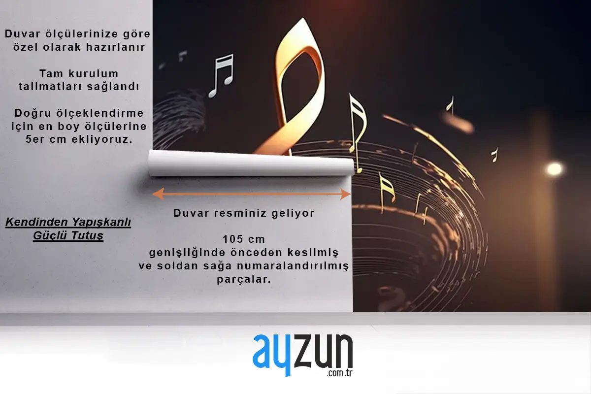 Gold Renklerde Sol Anahtarı Müzik Temalı Duvar Kağıdı