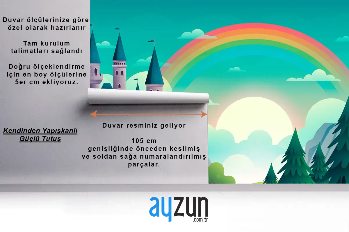 Degrade Peri Masalı Arka Plan Kids Boy Çocuk Odası Duvar Kağıdı 