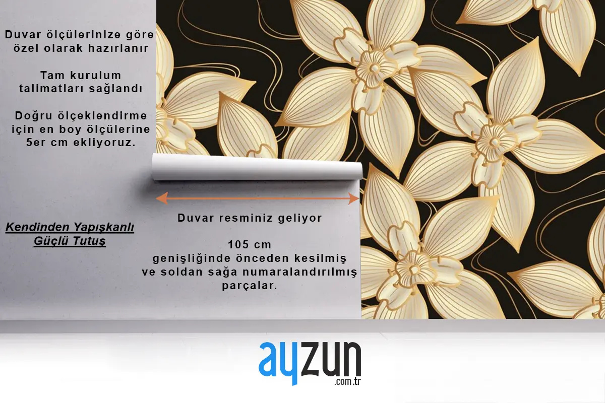 Zarif Çiçeklerle Degrade Altın Doğrusal Arka Plan Duvar Kağıdı