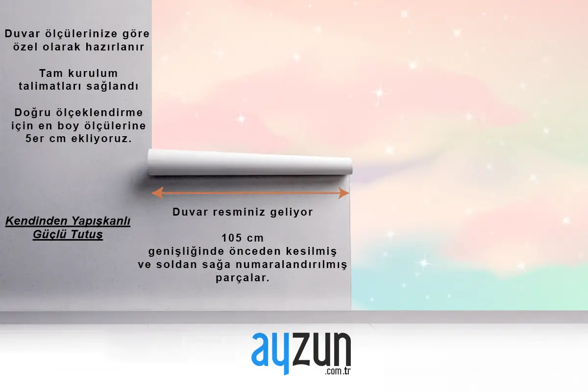 Degrade Pastel Gökyüzü Arka Plan Çocuk Odası Duvar Kağıdı 