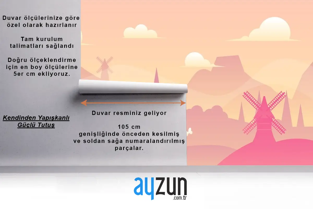 Degrade Bahar Manzara Arka Plan Çocuk Odası Duvar Kağıdı Duvar