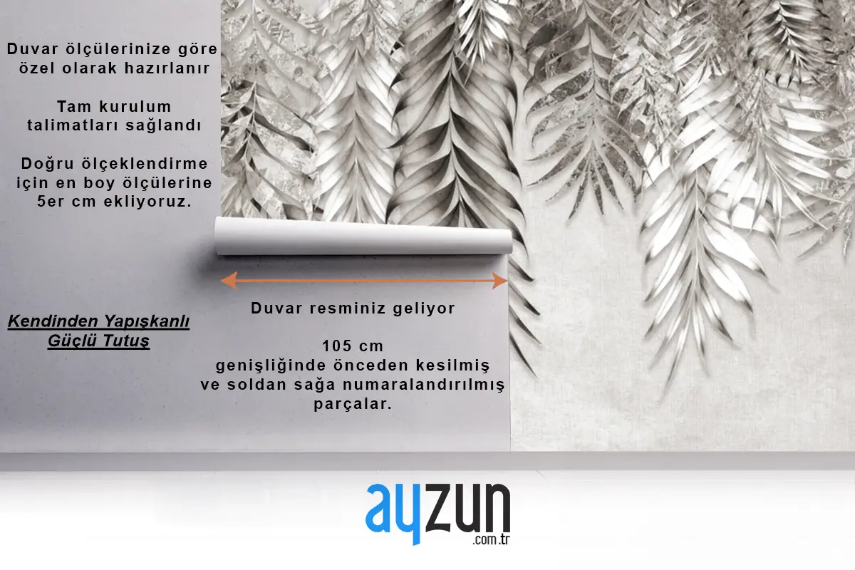 Gri Ve Beyaz Dallar Ağaçların Yaprakları Çizim Yatak Odası Duvar Kağıdı