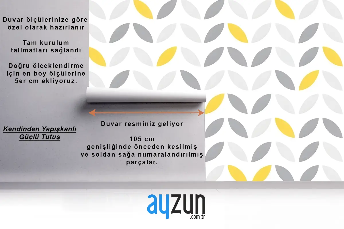Tekrarlanan Geometrik Tasarım Duvar Kağıdı Duvarında Düzenlenmiş Gri Ve Sarı Yaprak Şekilleri Antre  Hol  Koridor 