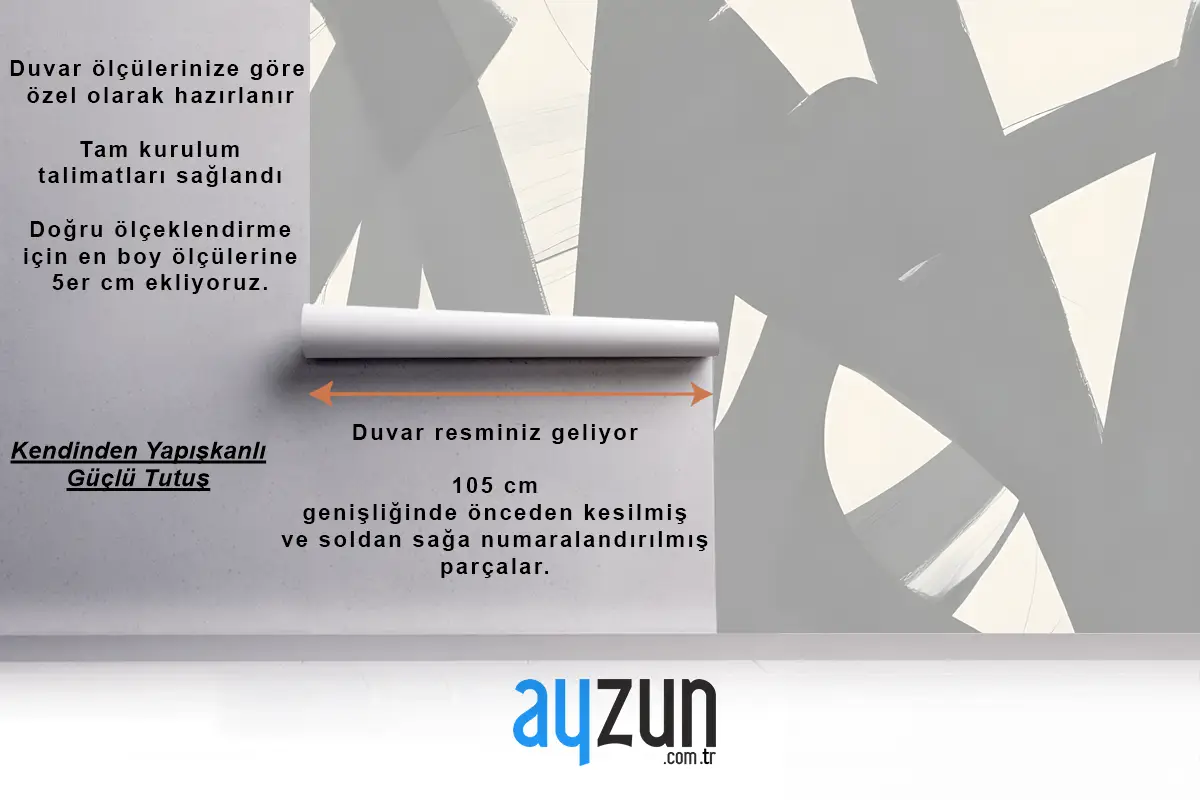 Gri Japon Kaligrafi Soyut Yatak Odası Duvar Kağıdı