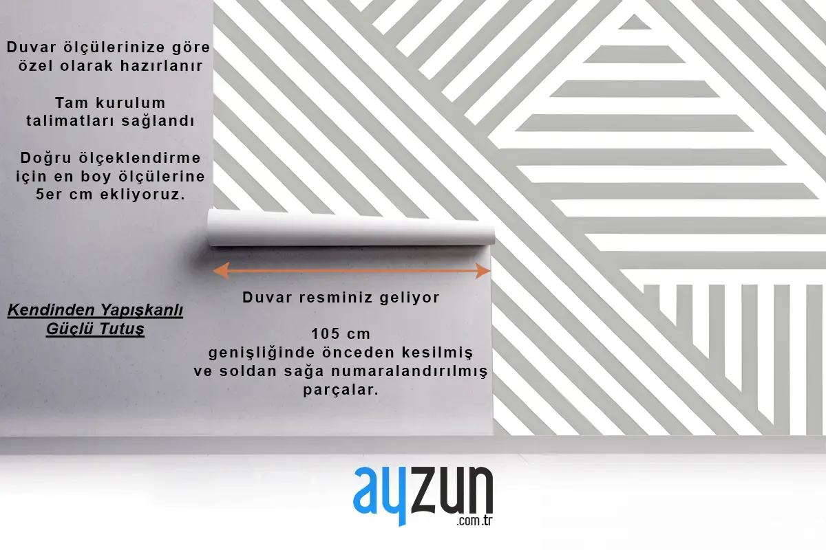 Gri Beyaz Çapraz Çizgili Desenli Oturma Odası Salon Duvar Kağıdı