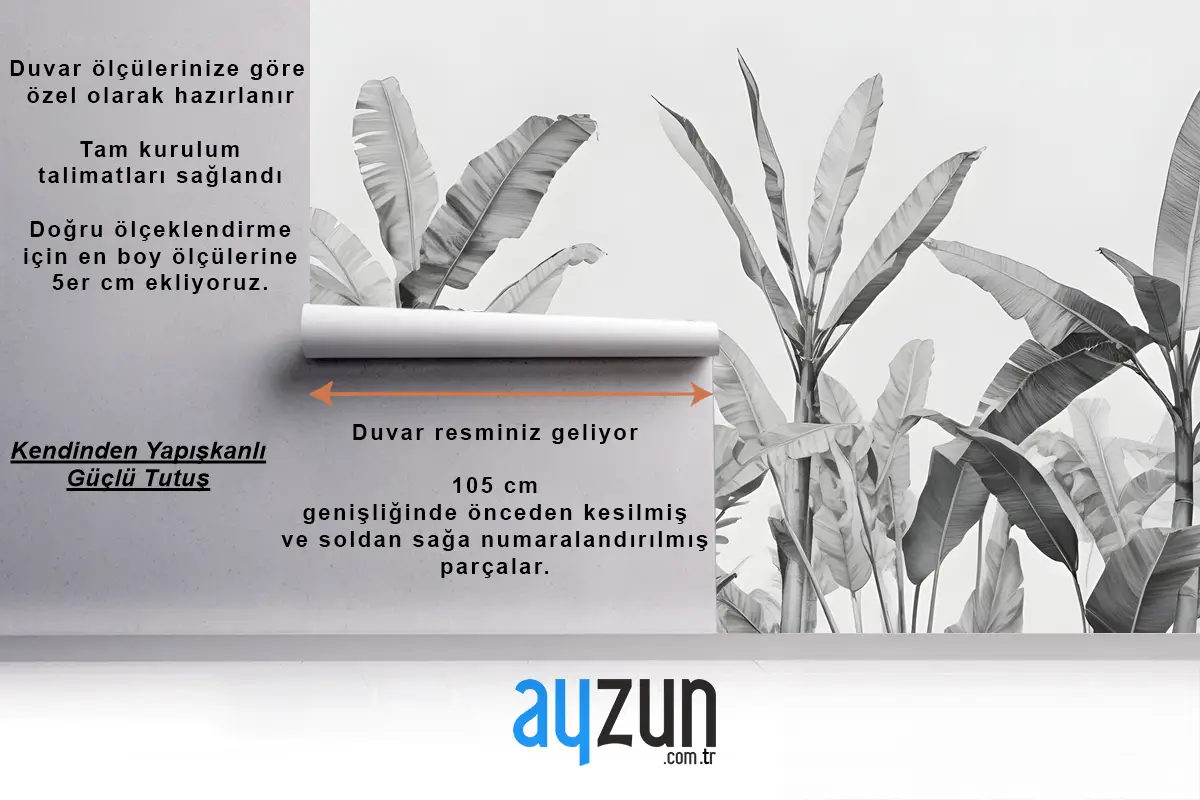 Gri Tonlamalı Vintage Tropikal Bitkiler Yatak Odası Duvar Kağıdı