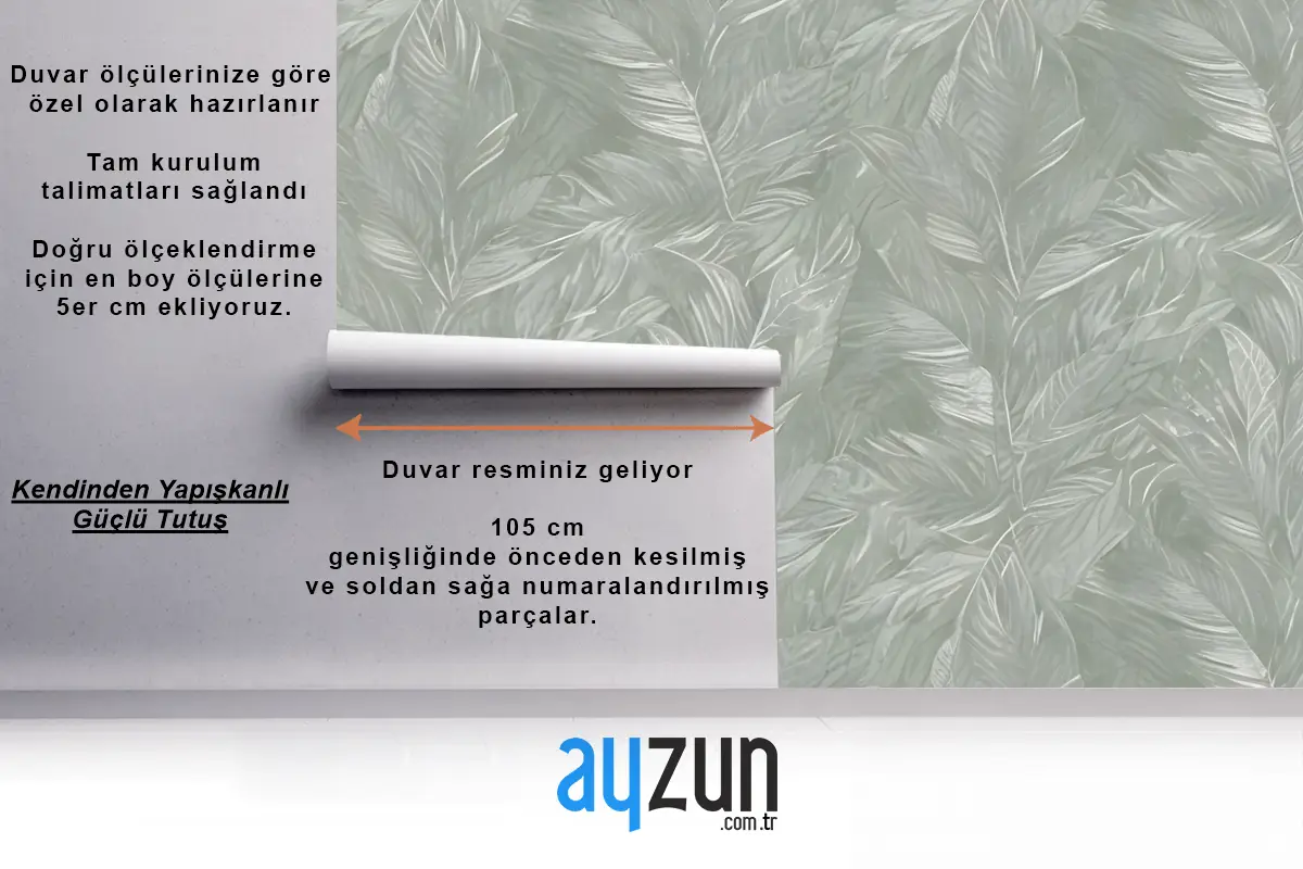 Üst Üste Binen Yaprak Veya Tüy Benzeri Şekillerle Yeşil Ve Beyaz Soyut Desen Antre  Hol  Koridor Duvar Kağıdı