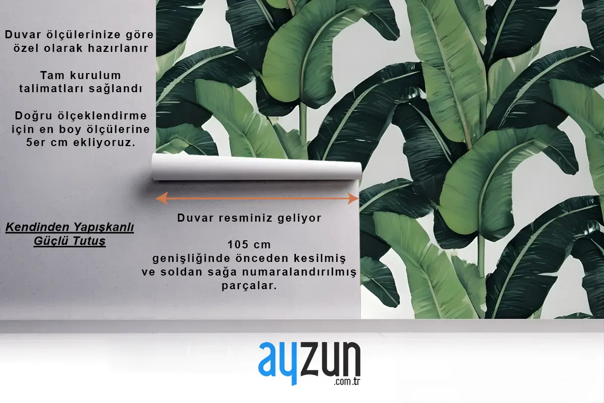 Yeşil Muz Yaprağı Desen Yatak Odası Duvar Kağıdı