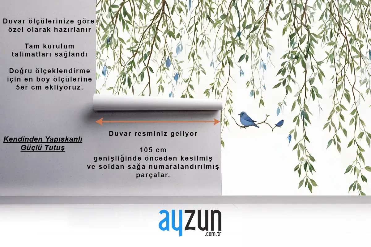 Renkli Kuşlar Duvar Kağıdı Ile Yeşil Asılı Yapraklar