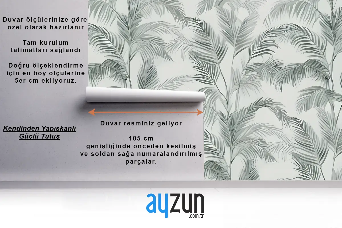 Yeşil Mürekkep Tropikal Desen Yatak Odası Duvar Kağıdı 