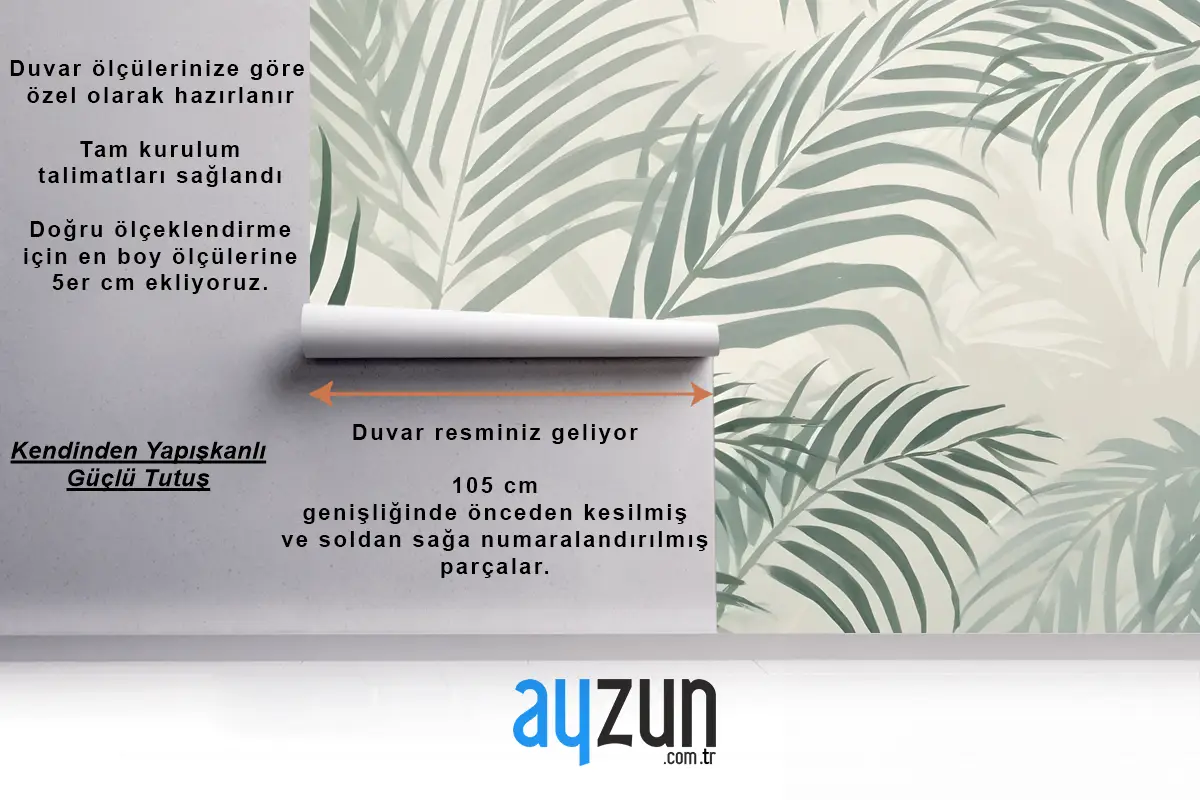 Yeşil Palmiye Yaprağı Mürekkep Tropikal Banyo Duvar Kağıdı