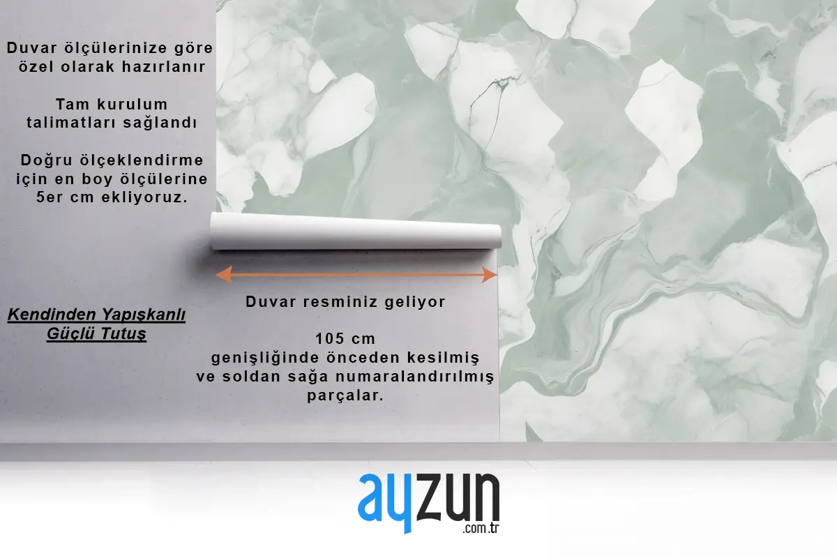 Yeşil Beyaz Soyut Mermer Oturma Odası Salon Duvar Kağıdı
