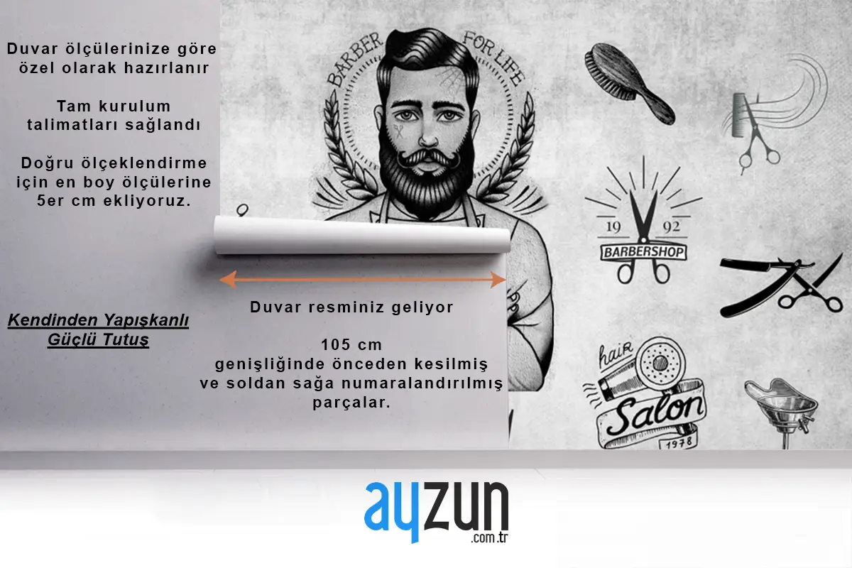 Gri Arka Plan Berber Aletleri Duvar Kağıdı