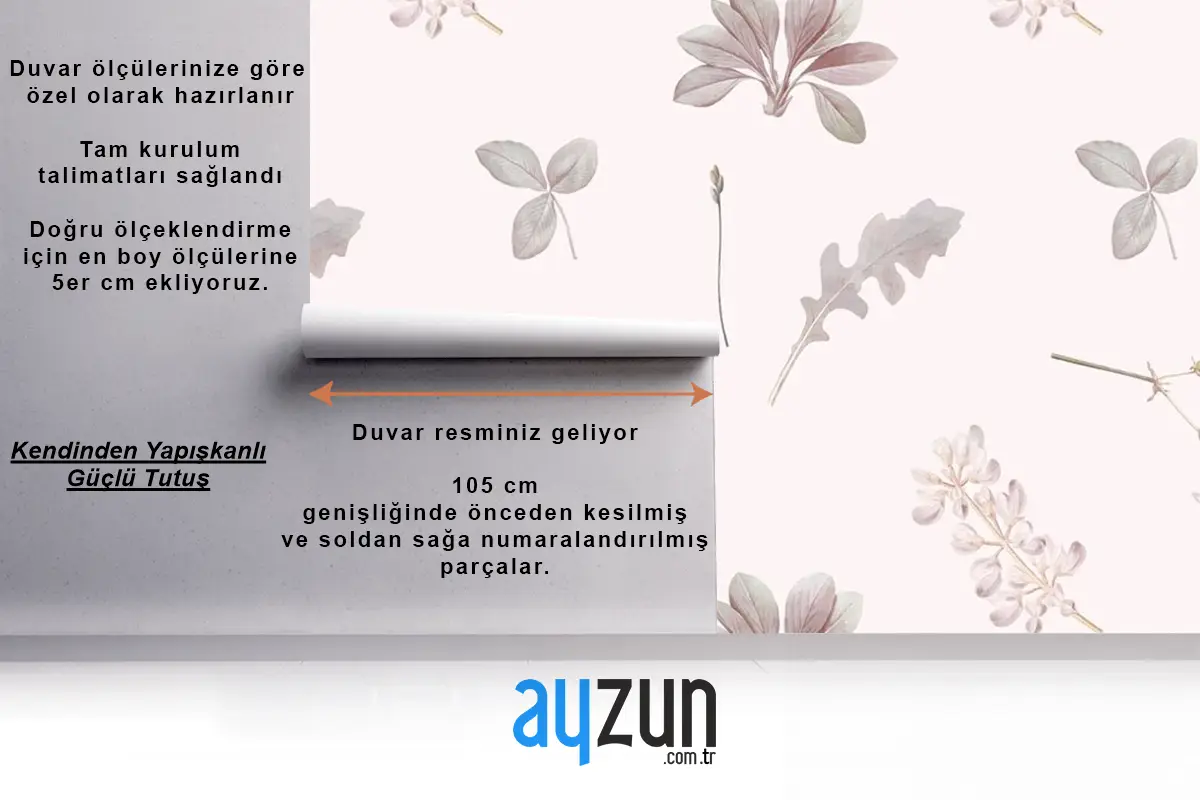 Gri Arka Planda Çiçek Desenli Dikişsiz Desen Tv Arkası Duvar Kağıdı