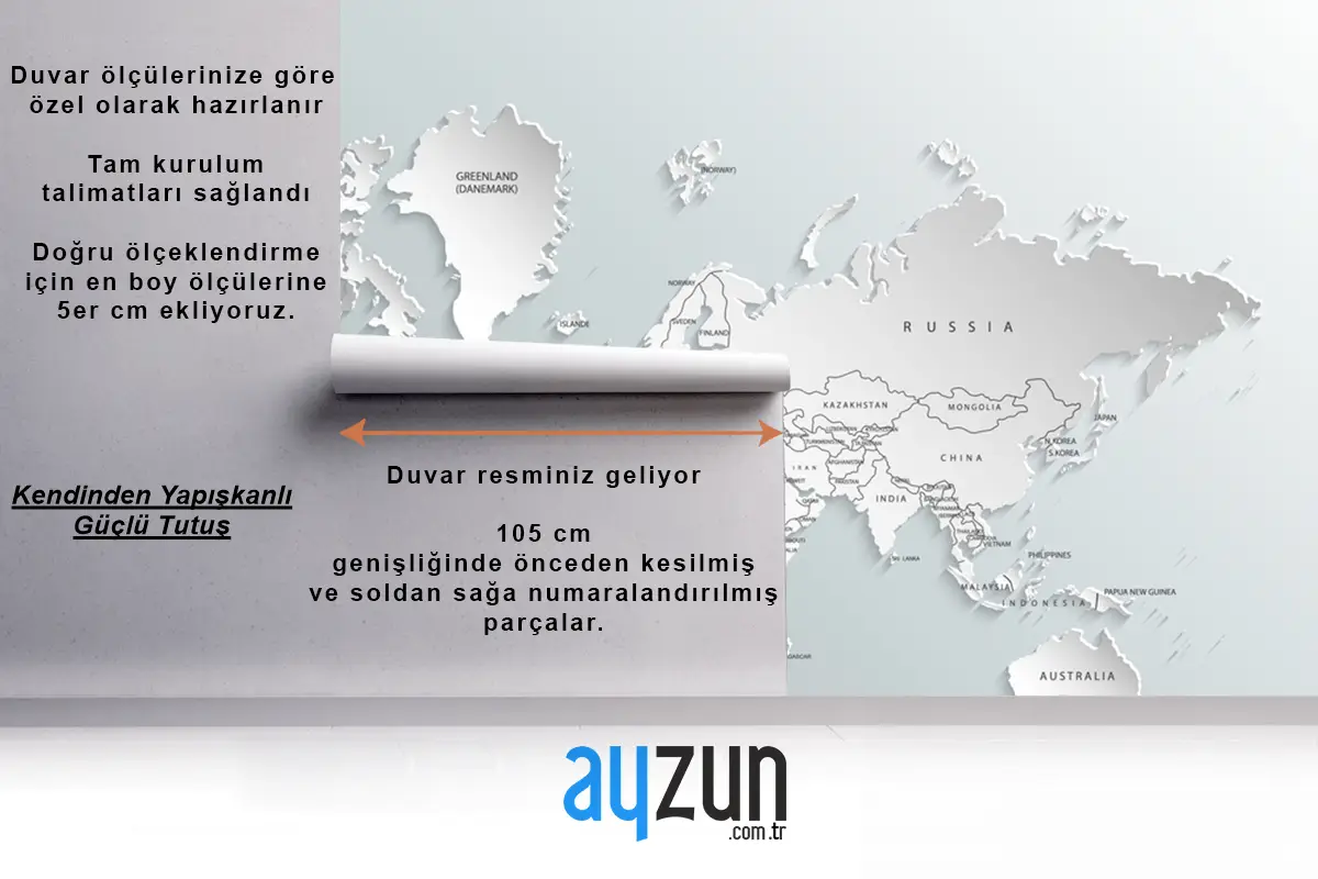 Gri Dünya Haritası Ülkeler Duvar Kağıdı
