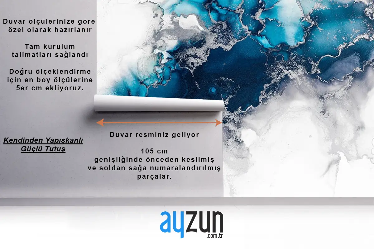 Gri Mavi Tonlarda Mermer Desenli Duvar Kağıdı