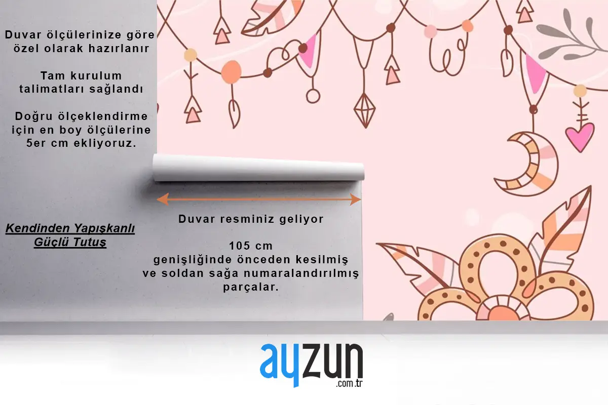 Elle Çizilmiş Boho Arka Plan Çocuk Odası Duvar Kağıdı