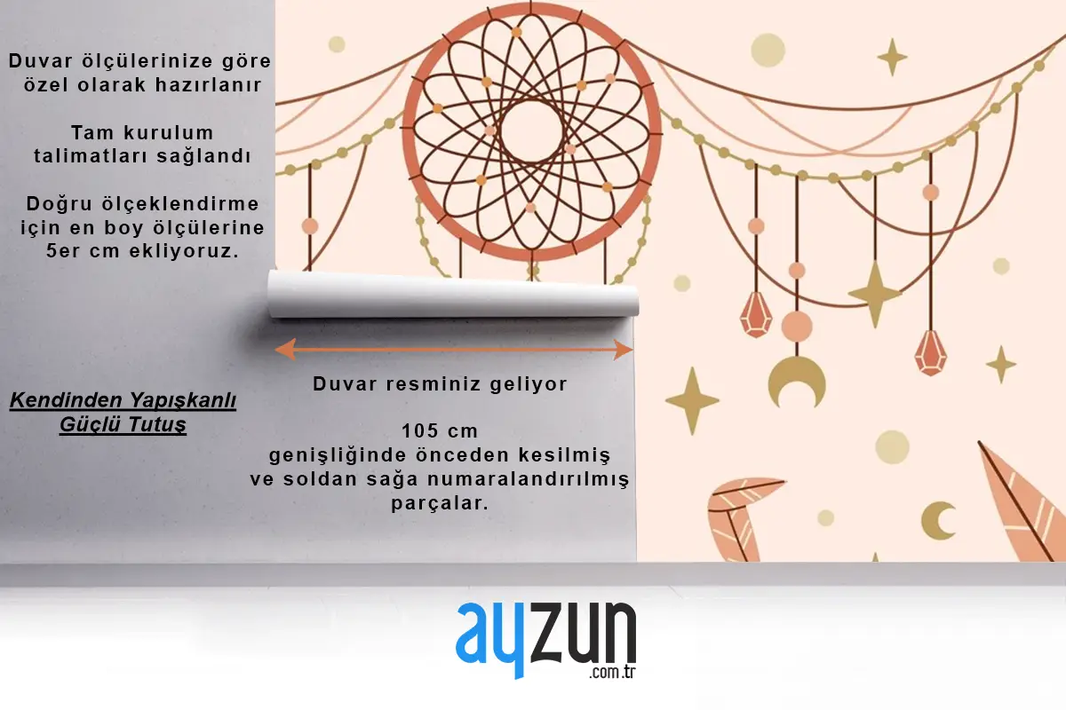 Elle Çizilmiş Boho Arka Plan Çocuk Odası Duvar Kağıdı 