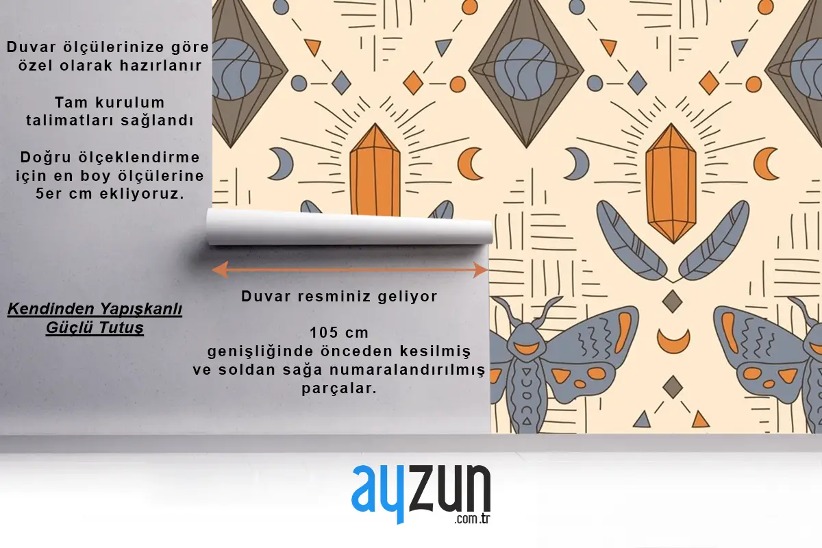 Elle Çizilmiş Boho Geometrik Desen Yemek Odası Duvar Kağıdı