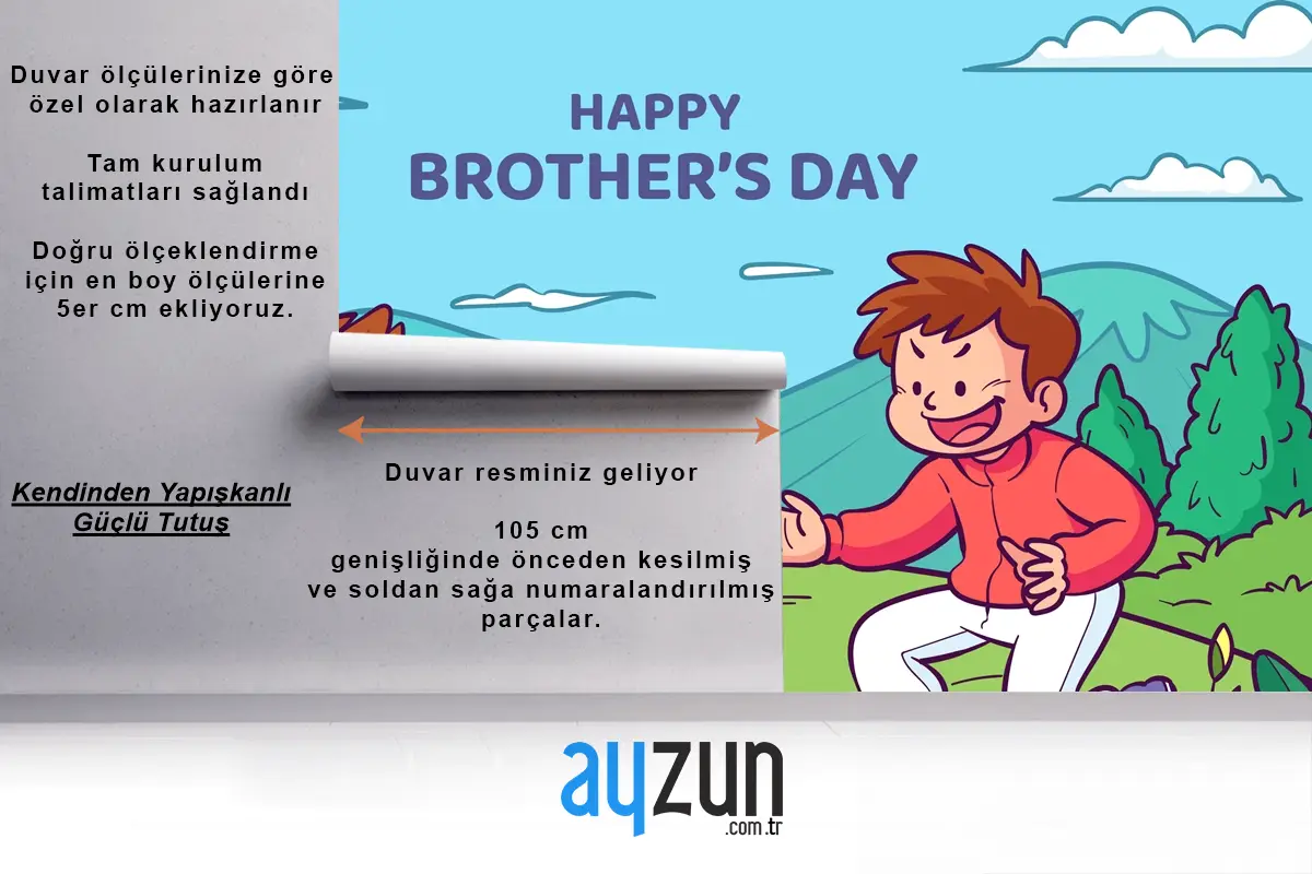 Elle Çizilmiş Kardeşler Günü Çocuk Odası Duvar Kağıdı 