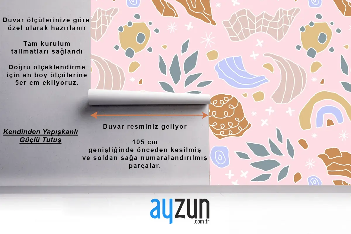 Elle Çizilmiş Kesme Kolaj Desen Çocuk Odası Duvar Kağıdı 