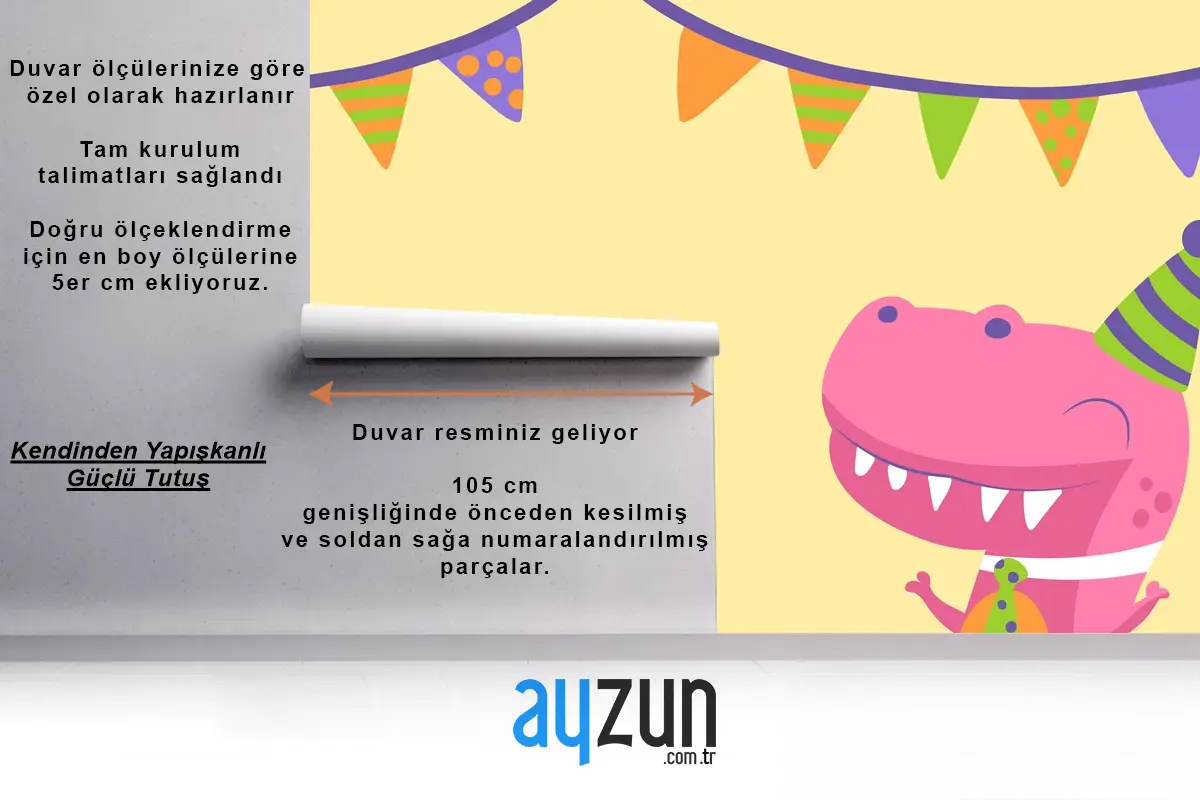 Elle Çizilmiş Dinozor Doğum Günü Yakınlaştırma Çocuk Odası Duvar Kağıdı 