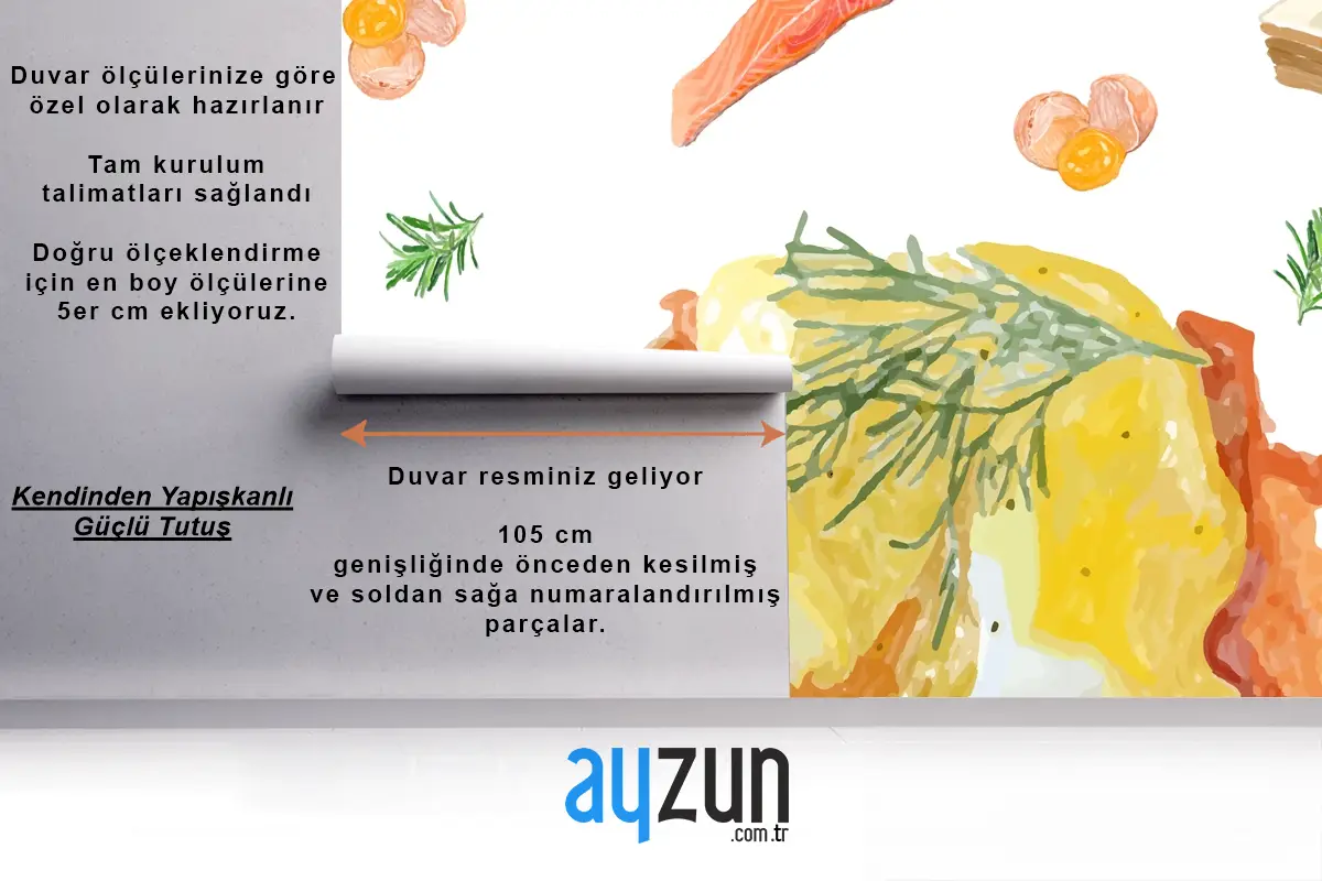 Elle Çizilmiş Yumurta Benedik Suluboya Tarzı Mutfak Duvar Kağıdı