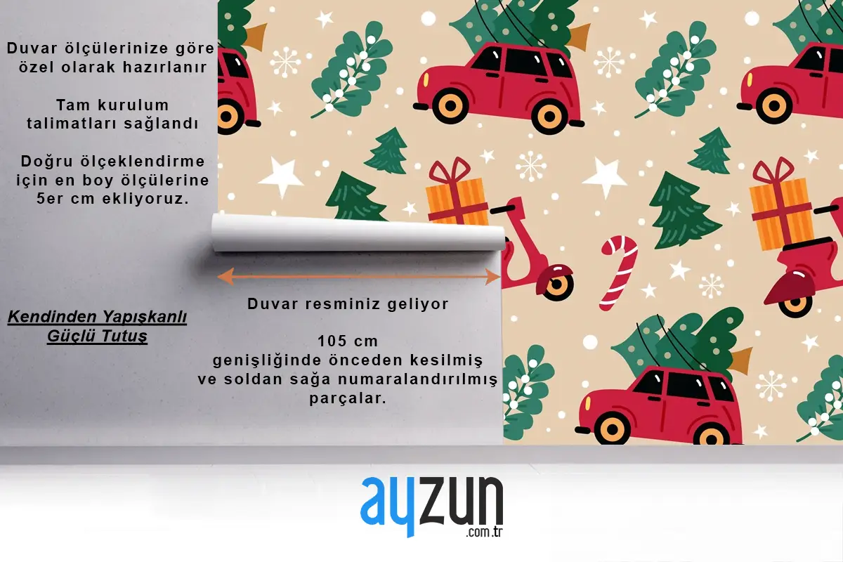 Elle Çizilmiş Düz Noel Desen Tasarımı Çocuk Odası Duvar Kağıdı