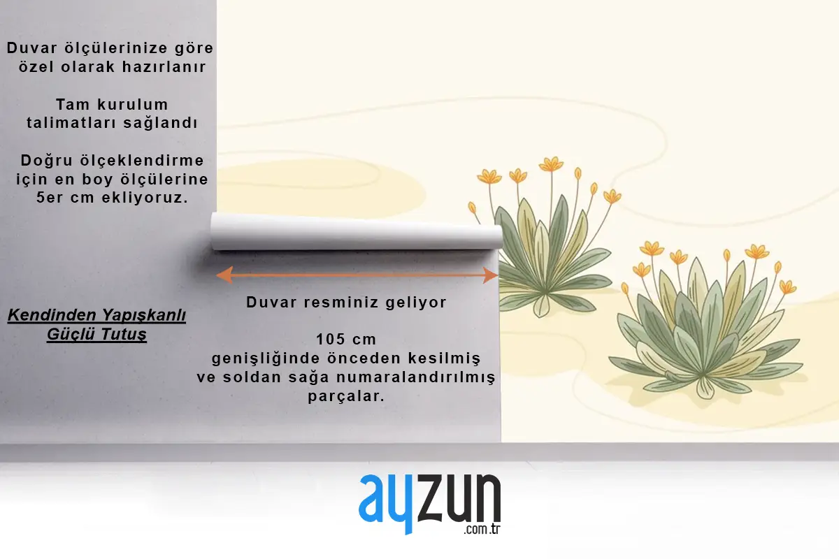 Elle Çizilmiş Frailejon Bitki Arka Plan Çocuk Odası Duvar Kağıdı 