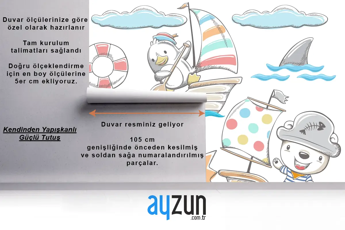 Elle Çizilmiş Komik Hayvanlar Deniz Elementleri Çocuk Odası Duvar Kağıdı