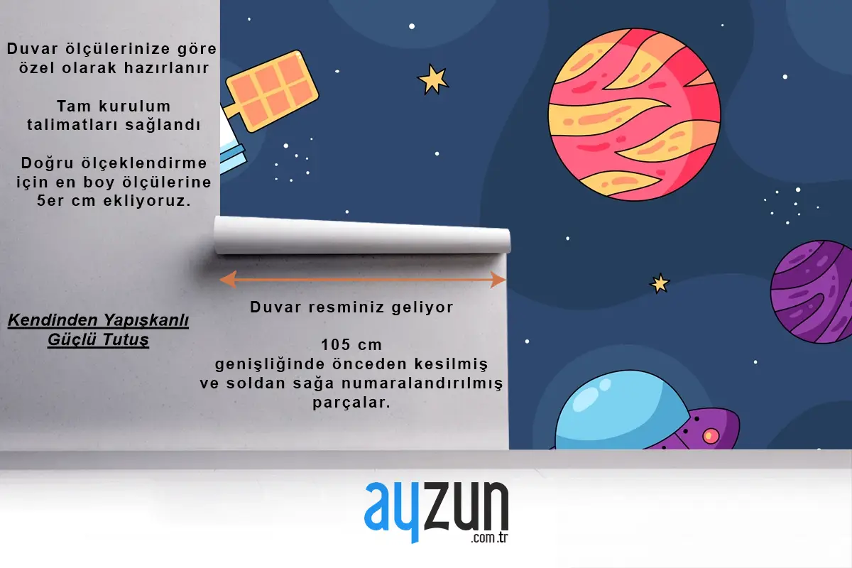 Elle Çizilmiş Galaxy Çocuk Odası Duvar Kağıdı 