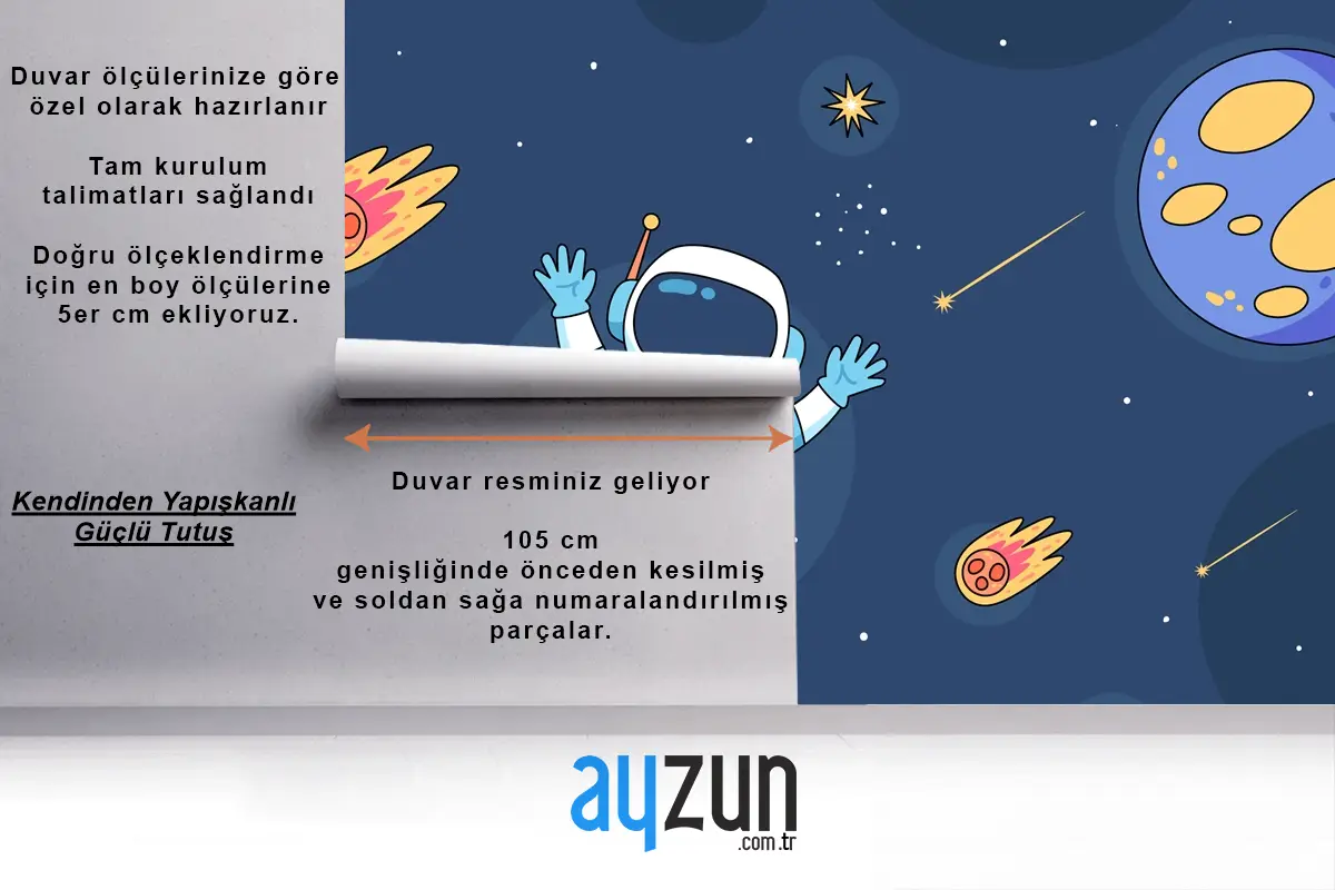 Elle Çizilmiş Galaxy Yıldız Çocuk Odası Duvar Kağıdı