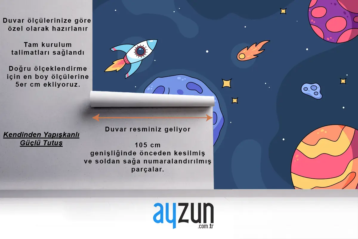 Elle Çizilmiş Galaxy Çocuk Odası Duvar Kağıdı 