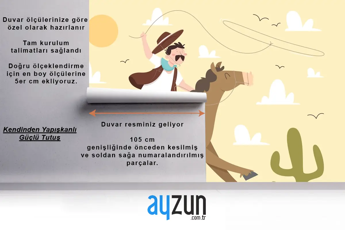 Elle Çizilmiş Gaucho Arka Plan Çocuk Odası Duvar Kağıdı 