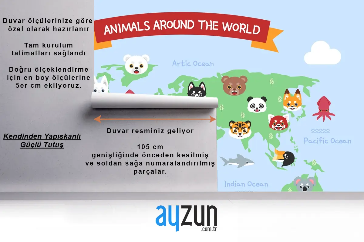 Elle Çizilmiş Çocuk Haritası Çocuk Odası Duvar Kağıdı