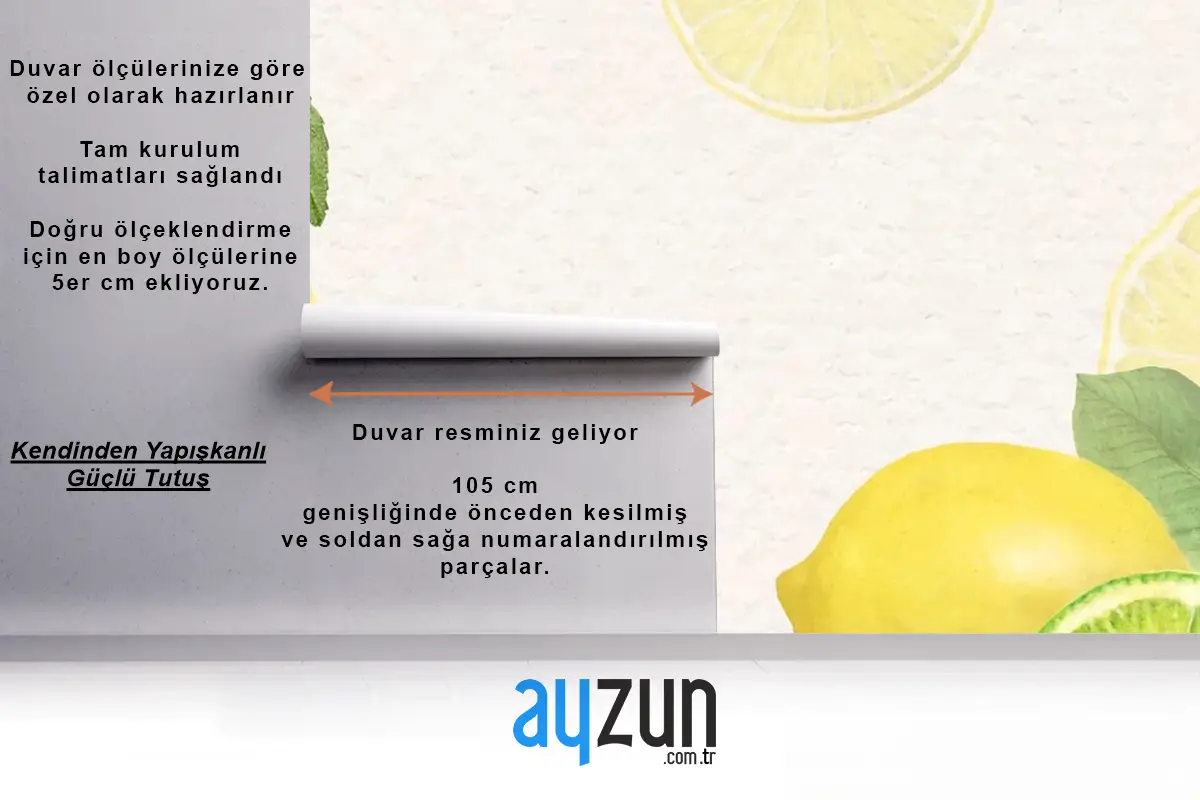 Elle Çizilmiş Doğal Taze Limon Mutfak Duvar Kağıdı