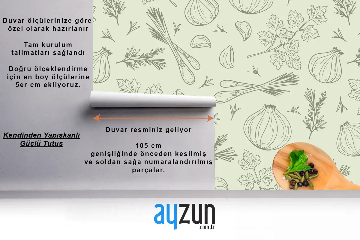 Elle Çizilmiş Desen Arka Plan Mutfak Duvar Kağıdı 