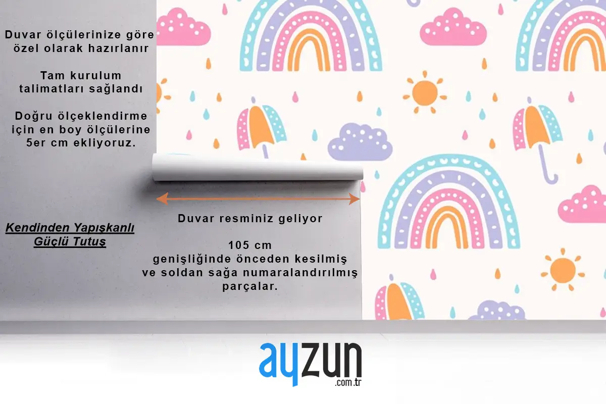 Elle Çizilmiş Gökkuşağı Desen Tasarımı Çocuklar Çocuk Odası Duvar Kağıdı