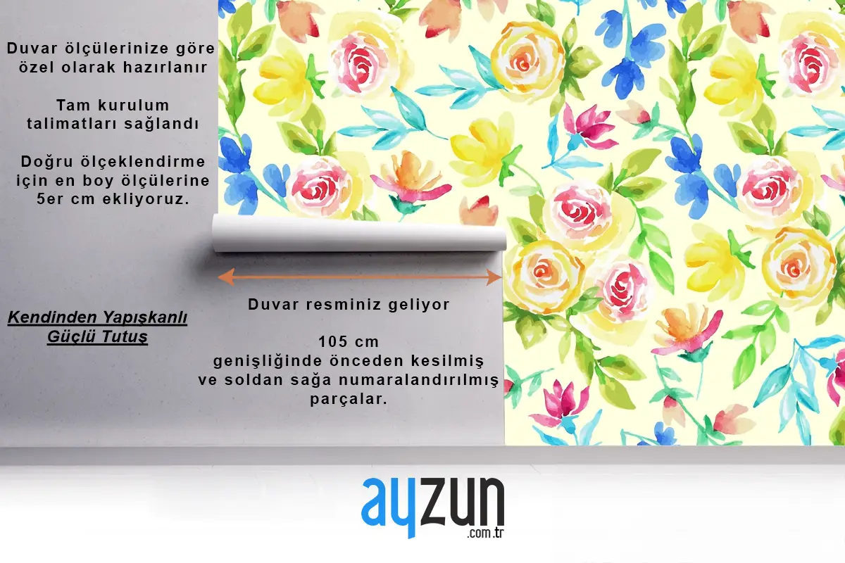 Elle Çizilmiş Küçük Çiçek Desenli Mutfak Duvar Kağıdı