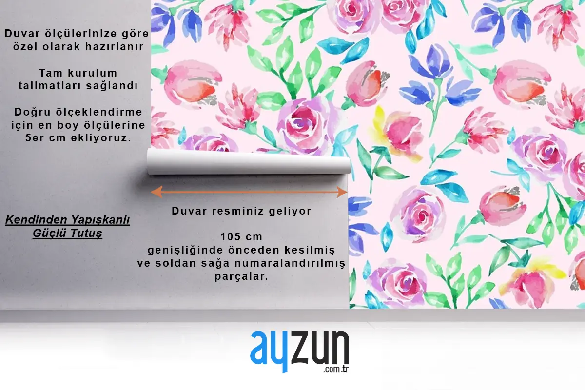 Elle Çizilmiş Küçük Çiçek Desenli Duvar Kağıdı 