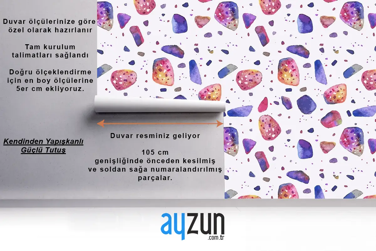 El Boyalı Renkli Terrazzo Desenli Mutfak Duvar Kağıdı