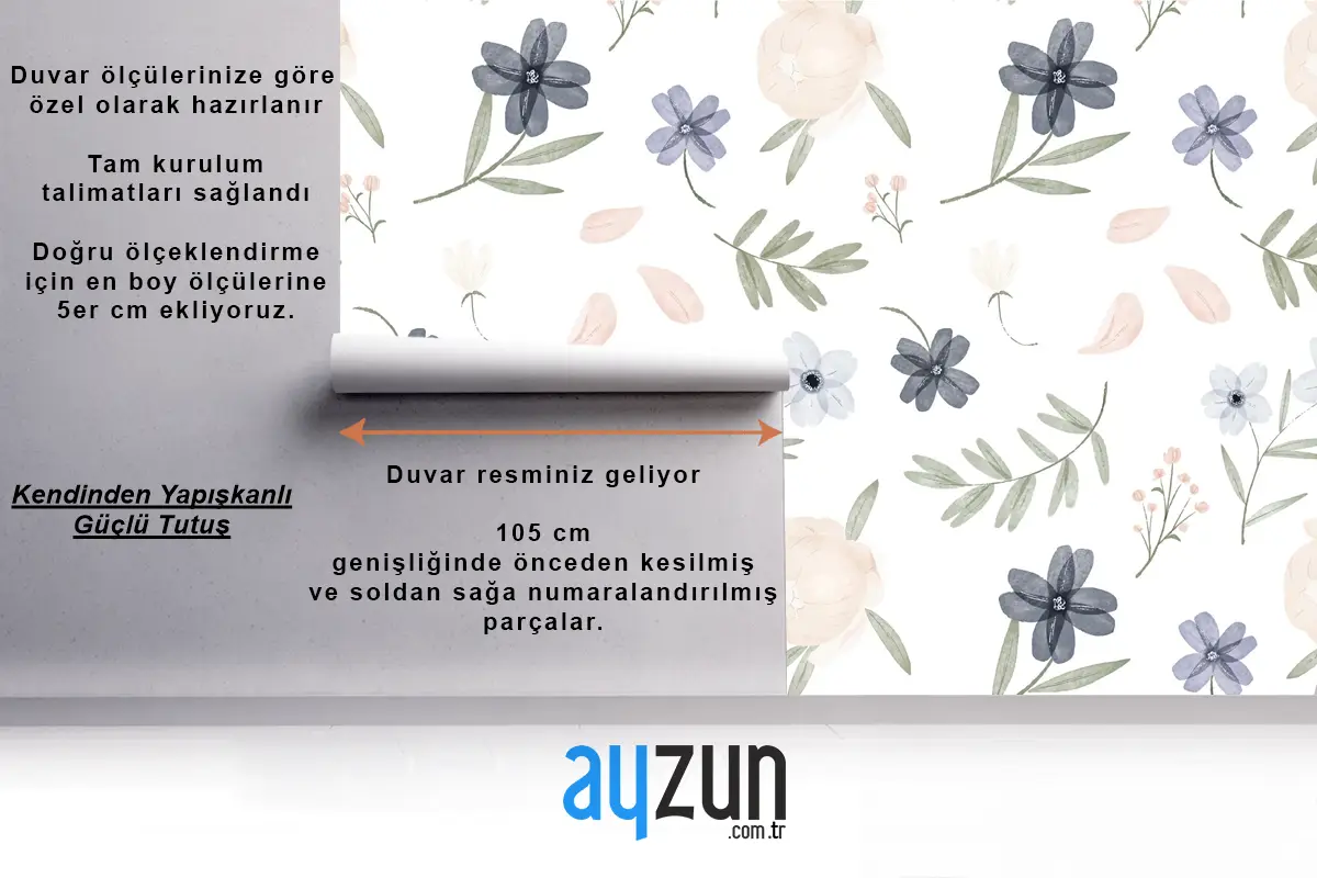 El Boyalı Suluboya Botanik Desenli Mutfak Duvar Kağıdı