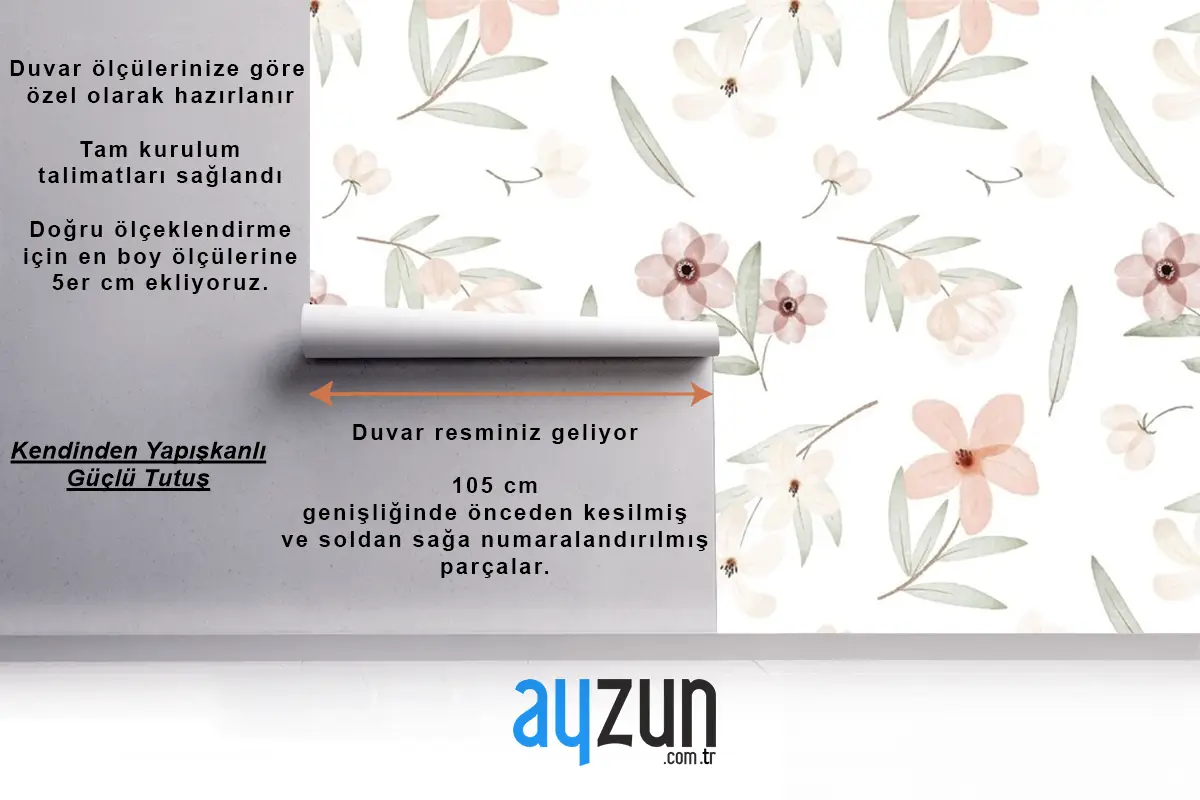 El Boyalı Suluboya Botanik Desenli Duvar Kağıdı 