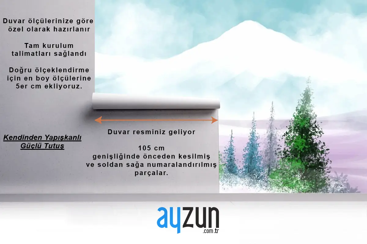 Noel Ve Yeni Yılınız Kutlu Olsun Çocuk Odası Duvar Kağıdı  İçin El Boyalı Suluboya Çizimi