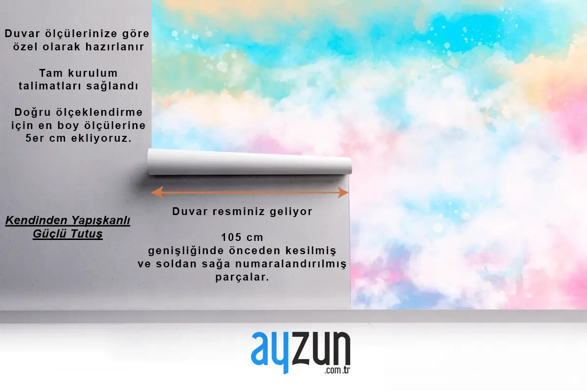 El Boyalı Suluboya Pastel Gökyüzü Arka Plan Çocuk Odası Duvar Kağıdı