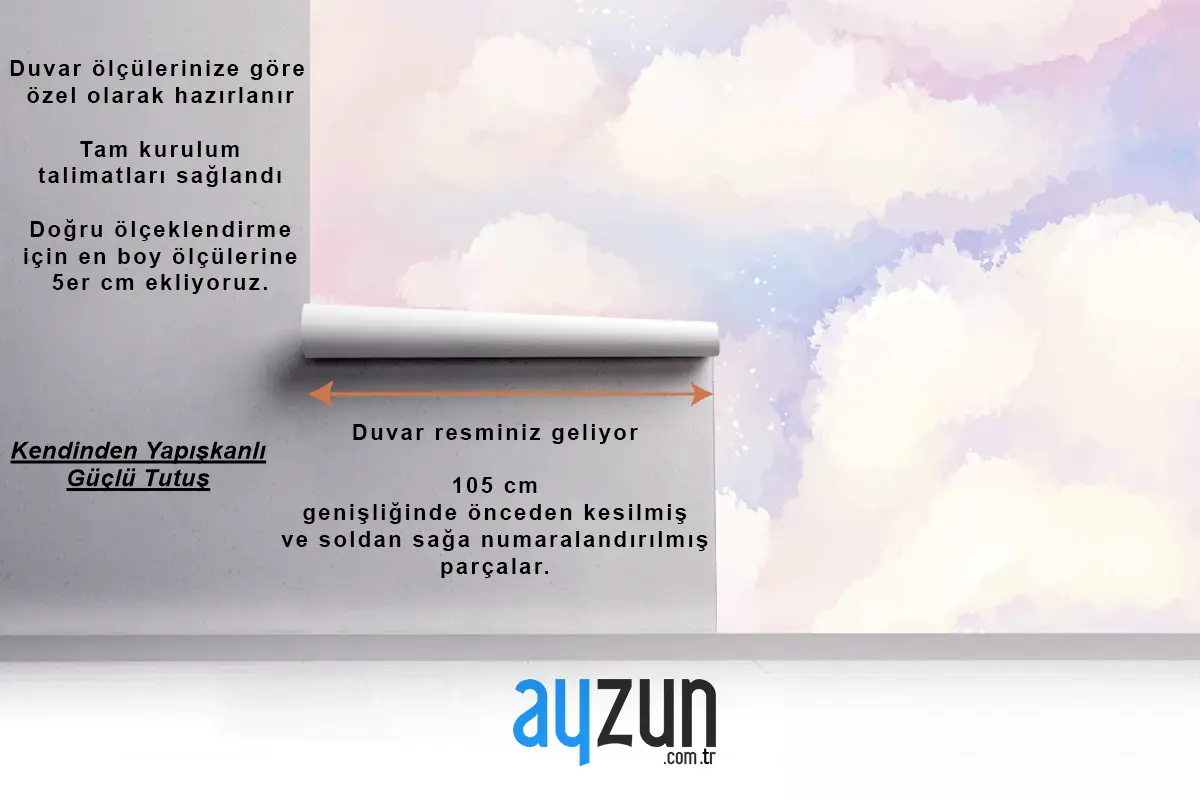 El Boyalı Suluboya Pastel Gökyüzü Arka Plan Çocuk Odası Duvar Kağıdı 