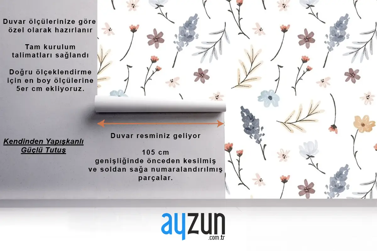 El Boyalı Suluboya Preslenmiş Çiçek Desenli Duvar Kağıdı 